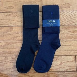 Ralph Lauren Knee High Socks 2 pr Black & Navy NWT